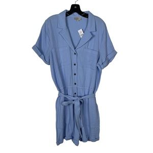 LOFT outlet sort sleeve romper textured cotton collar button front size L NWT
